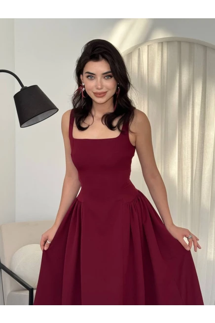 Piliseli Elbise Bordo