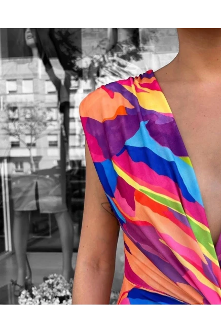 Renkli Skuba Kumaş Tasarım Elbise