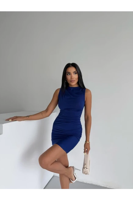 Sandy Kumaş Yaka Detay Elbise Sax