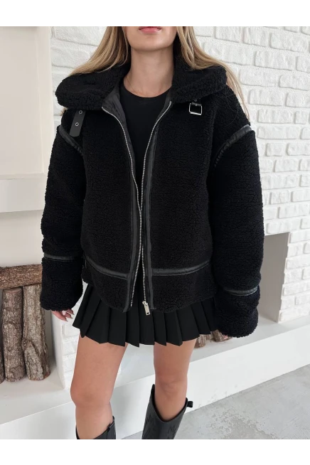 Siyah Oversize Toka Detay Peluş Kaban