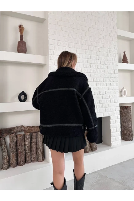 Siyah Oversize Toka Detay Peluş Kaban