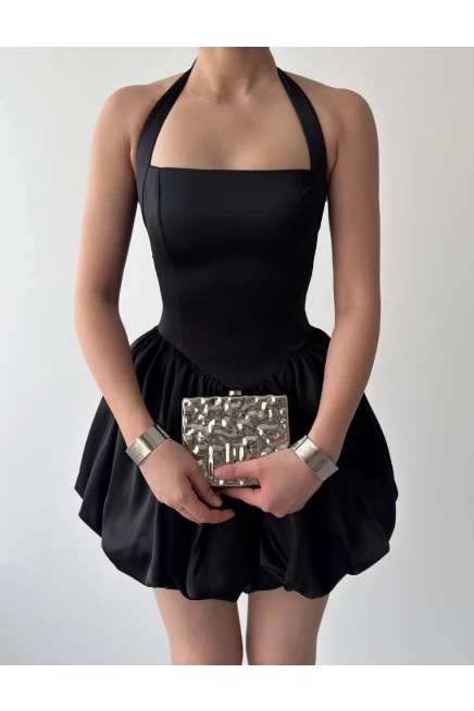 Slim Mini Elbise Siyah