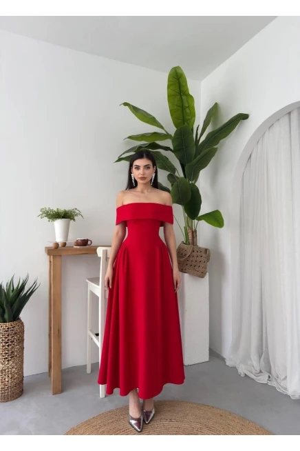 Stars Straplez Elbise Kırmızı