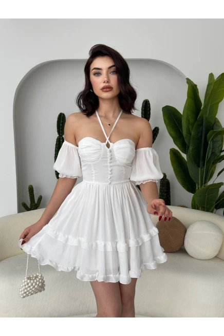 Vingo Mini Elbise Beyaz