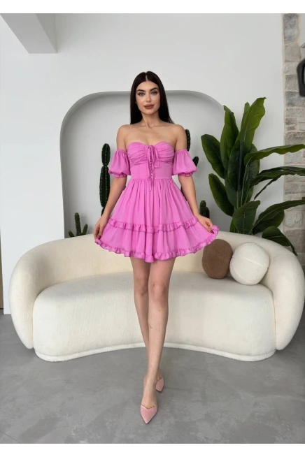 Vingo Mini Elbise Pembe