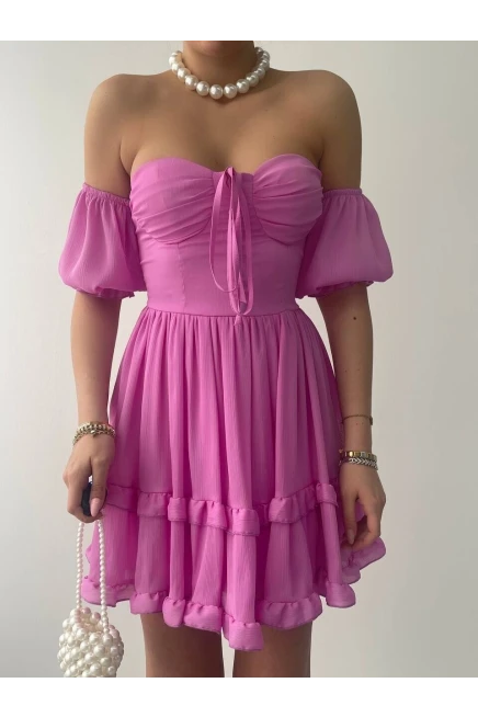 Vingo Mini Elbise Pembe
