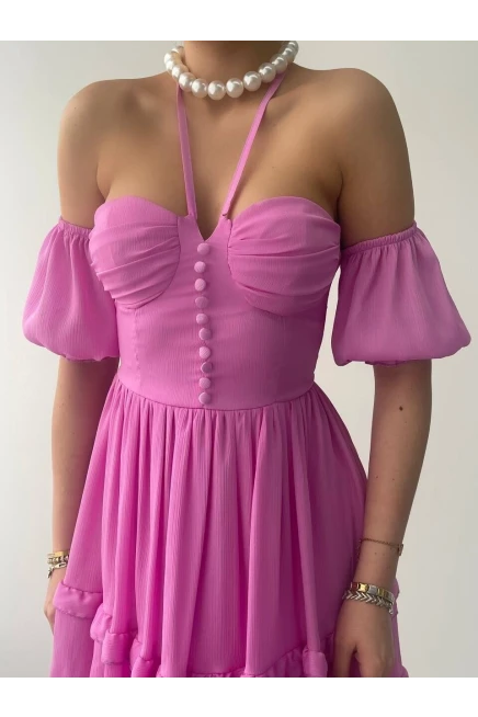 Vingo Mini Elbise Pembe