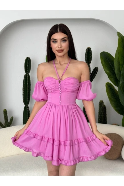 Vingo Mini Elbise Pembe