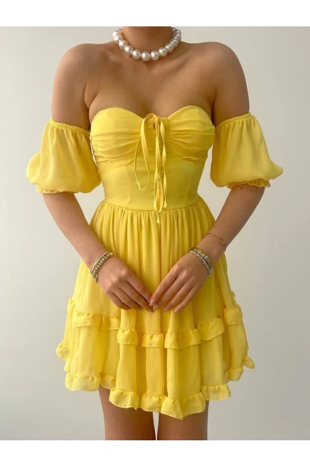 Vingo Mini Elbise Sarı