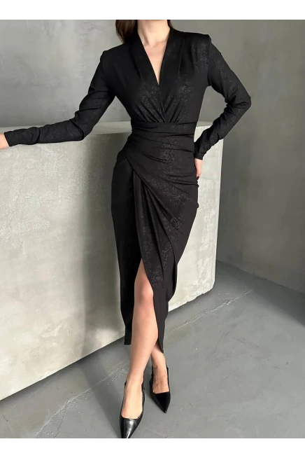 Yakma Deri Desen Elbise