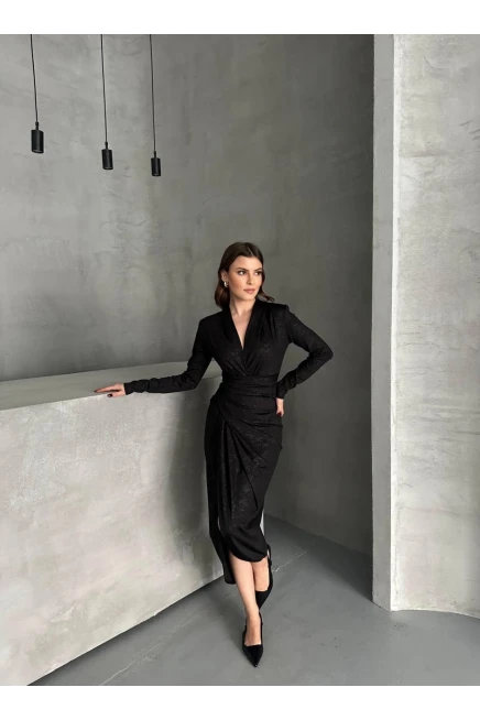 Yakma Deri Desen Elbise