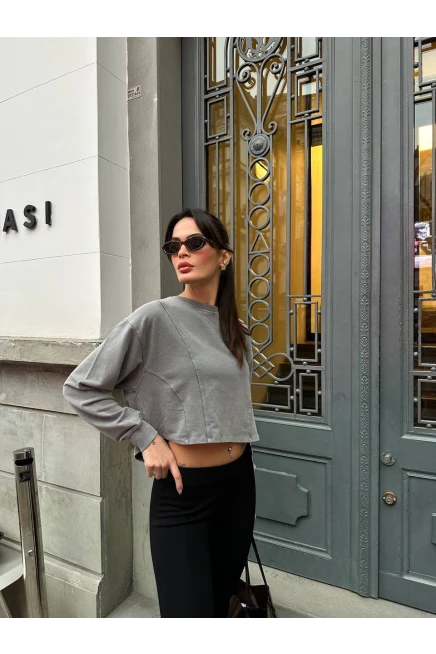 Yıkamalı Modal Crop Sweatshirt