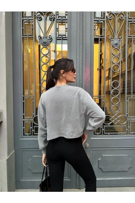 Yıkamalı Modal Crop Sweatshirt