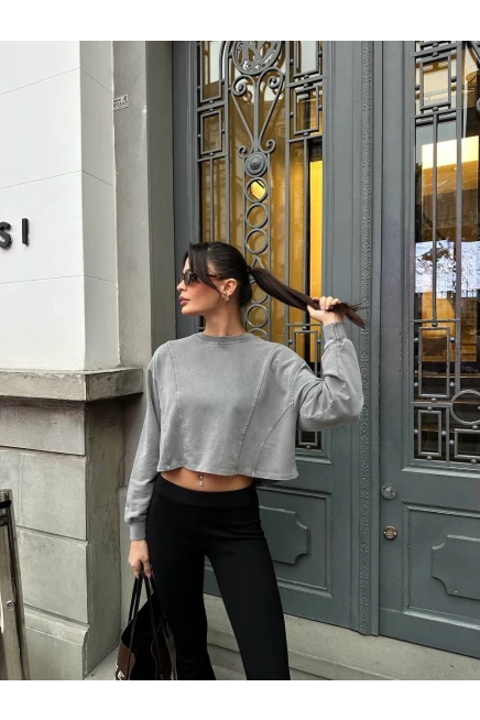 Yıkamalı Modal Crop Sweatshirt