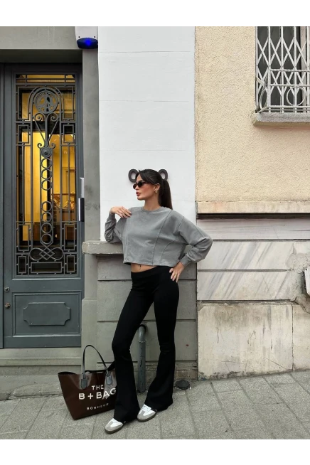 Yıkamalı Modal Crop Sweatshirt
