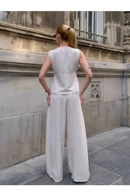 Askılı Yanları Halat Detaylı Gömlek Pantalon Keten Takım
