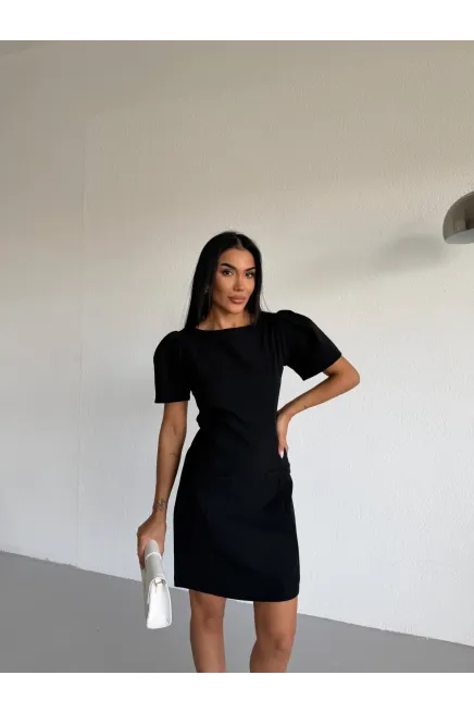 Atlas Kumaş Balon Kol Elbise