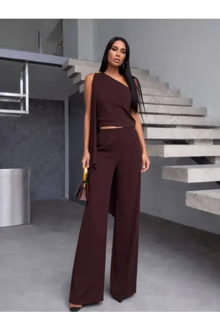 Bağlama Detay Tek Omuz Modal Alt Üst Takım Kahve