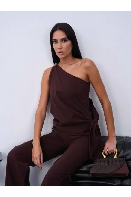 Bağlama Detay Tek Omuz Modal Alt Üst Takım Kahve