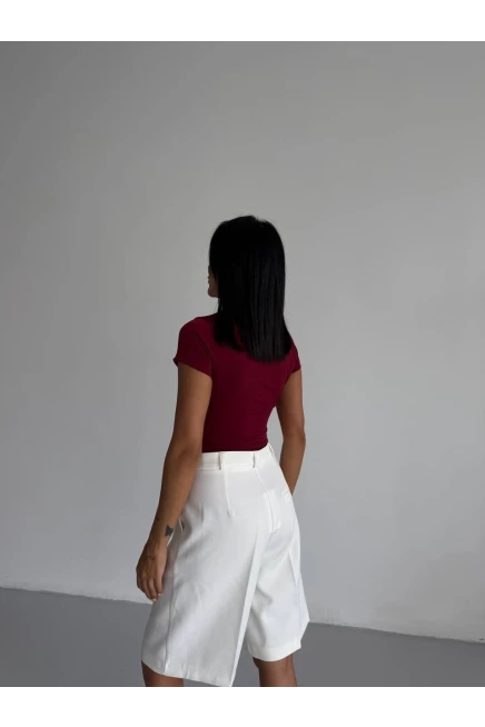 Basic Kısa Kol Sandy Bluz Bordo
