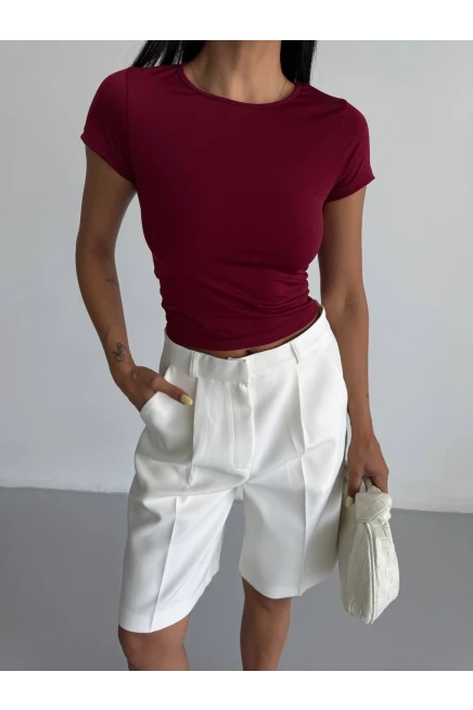 Basic Kısa Kol Sandy Bluz Bordo