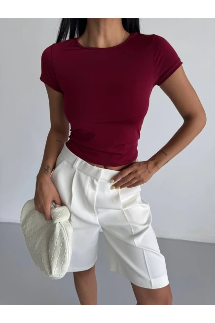 Basic Kısa Kol Sandy Bluz Bordo
