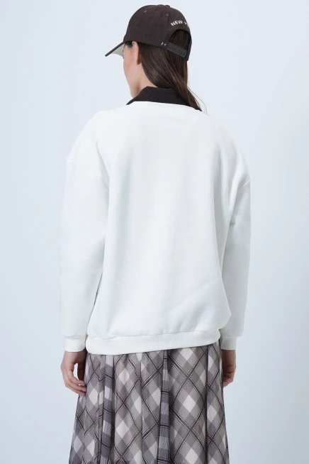 Baskılı Bisiklet Yaka 3 İplik Sweatshirt