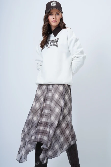 Baskılı Bisiklet Yaka 3 İplik Sweatshirt