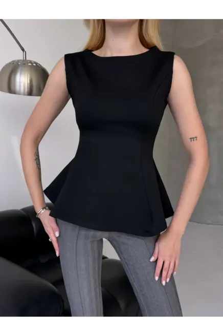 Belden Oturmalı Volanlı Örme Body Siyah