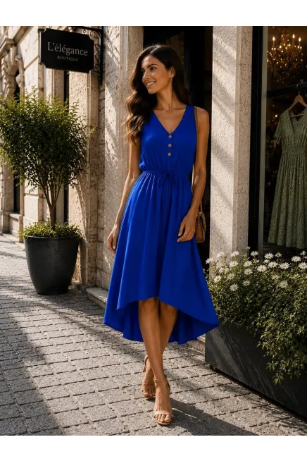 Beli Lastik Detay Ayrobin Kumaş Elbise Saks