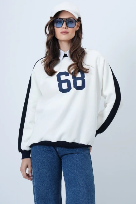 Bisiklet Yaka 3 İplik Oversize Baskılı Sweatshirt