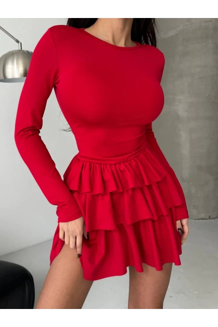 Bisiklet Yaka Dalgıç Kumaş Alt Zıbınlı Elbise