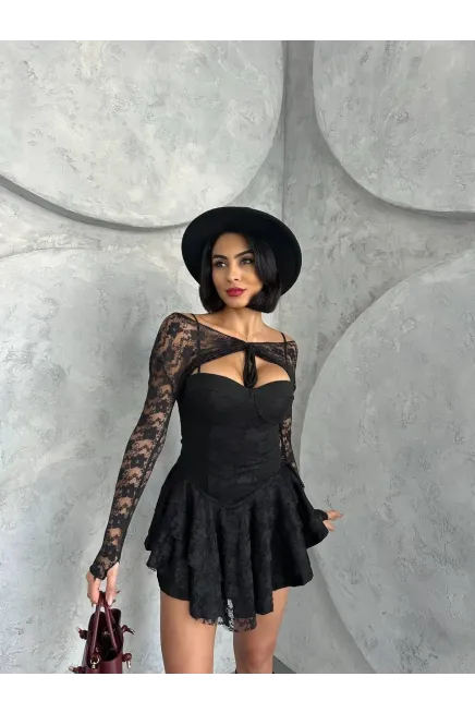 Bolero Detay İçi Şortlu Mini Elbise Siyah