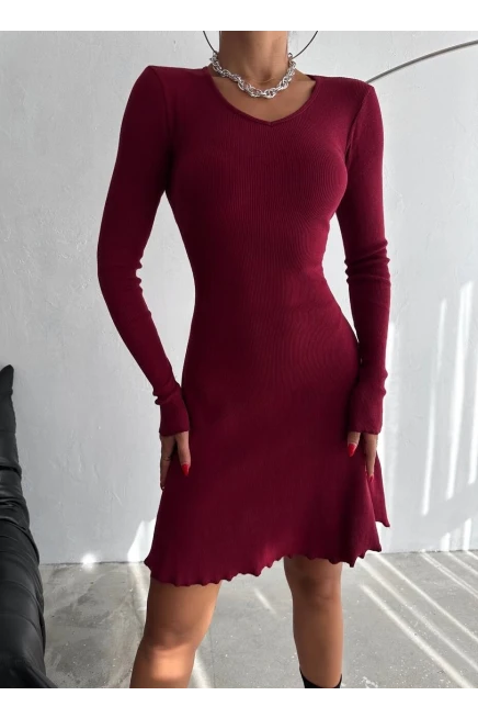 Bordo Sırt Detay Kaşkorse Elbise