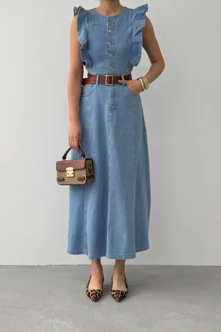 Cep Detaylı Denim Elbise