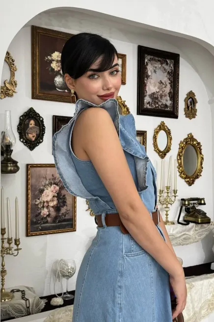 Cep Detaylı Denim Elbise