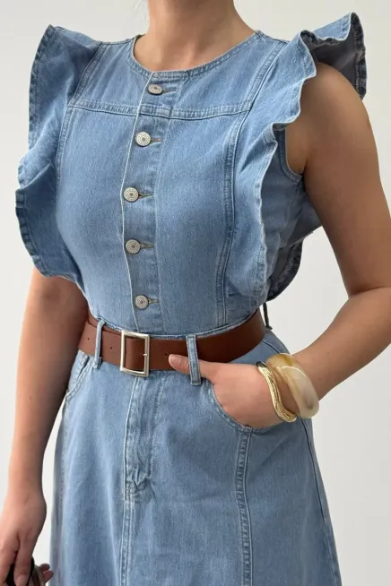 Cep Detaylı Denim Elbise