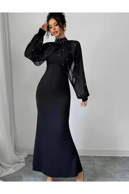 Dalgıç Kumaş Likralı İnci Çakımlı Bolerolu Elbise