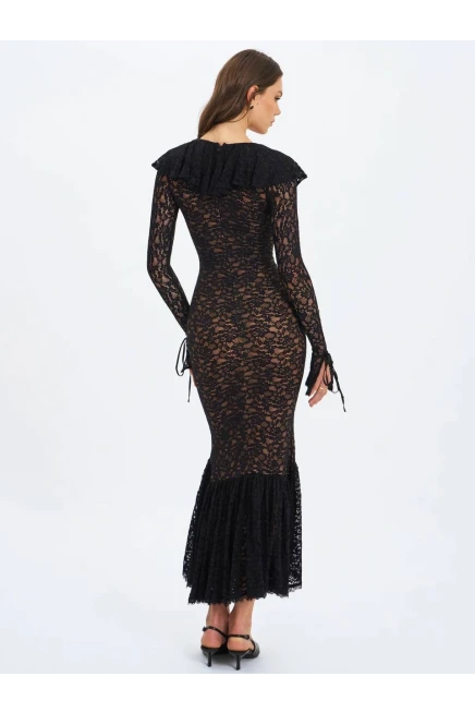 Dantel Kumaş Astarlı Maxi Boy Elbise