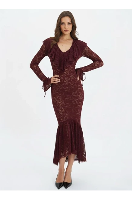 Dantel Kumaş Astarlı Maxi Boy Elbise