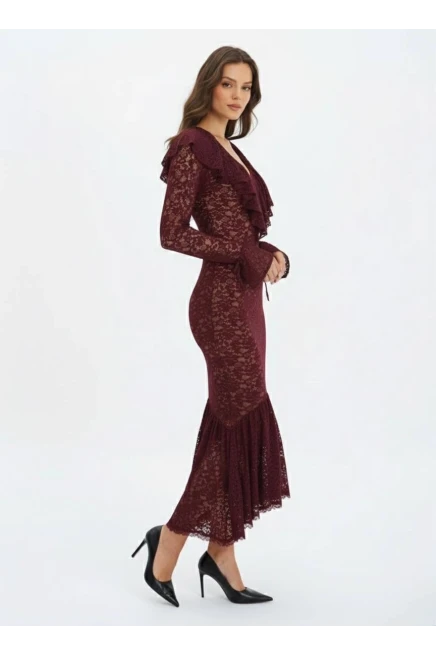 Dantel Kumaş Astarlı Maxi Boy Elbise