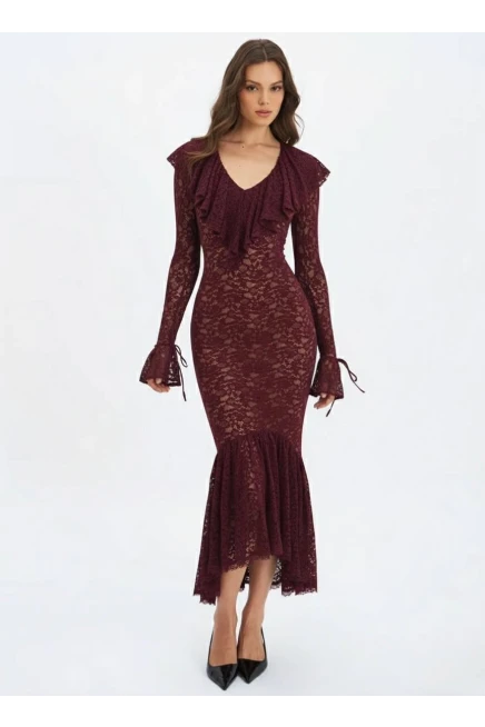 Dantel Kumaş Astarlı Maxi Boy Elbise