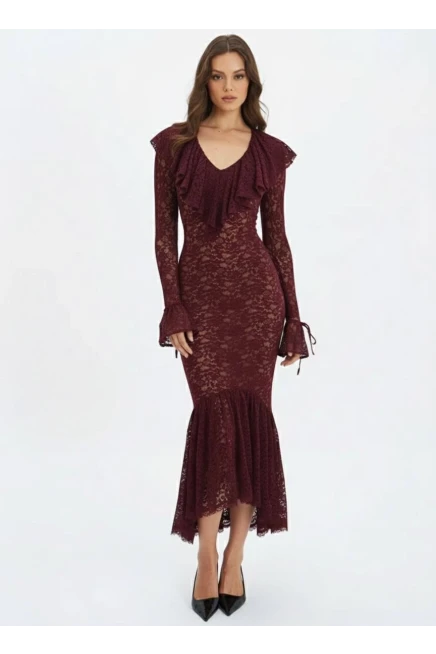 Dantel Kumaş Astarlı Maxi Boy Elbise