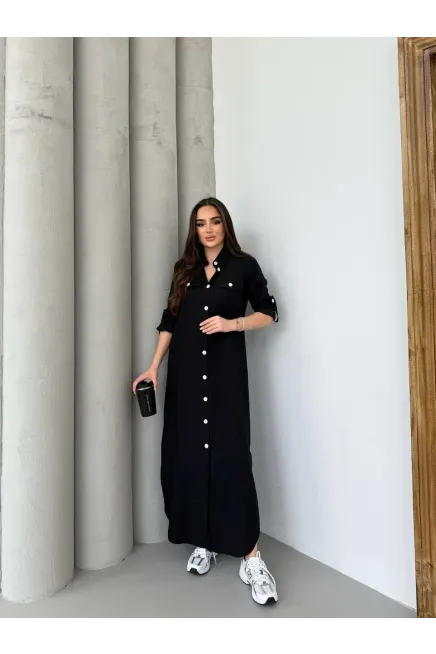 Denim Maxi Gömlek Elbise