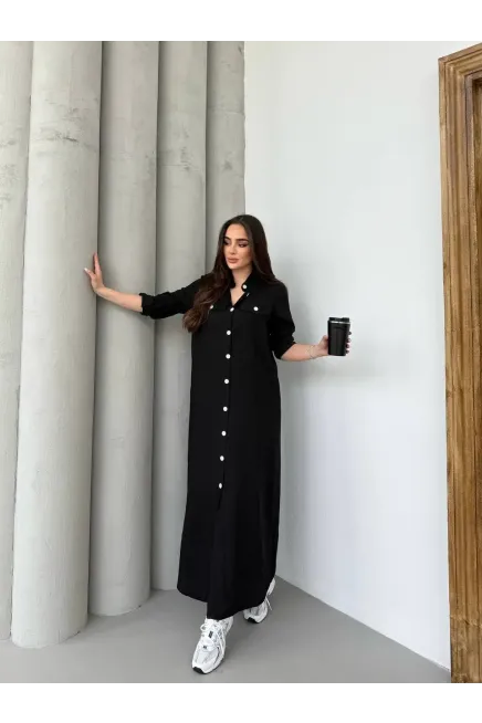 Denim Maxi Gömlek Elbise