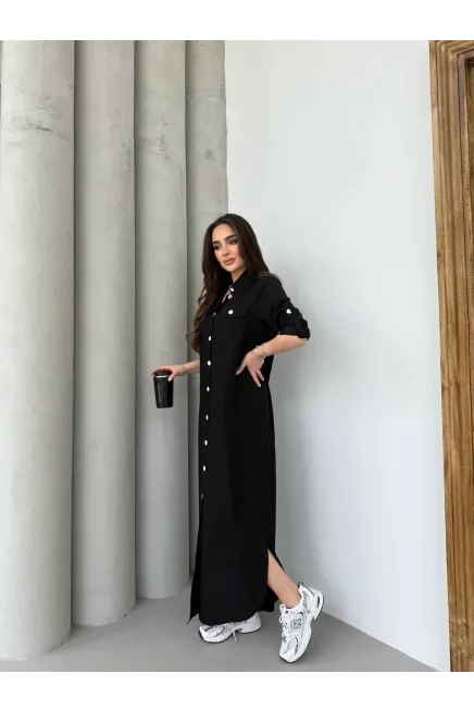 Denim Maxi Gömlek Elbise