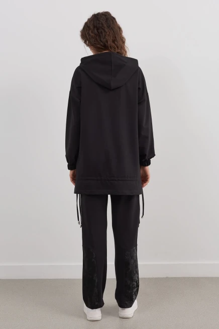 Deri Detaylı Fermuarlı İkili Takım