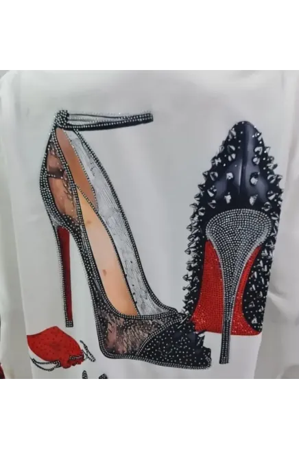 Desen Baskılı Taşlı Gömlek Jessica Kumaş