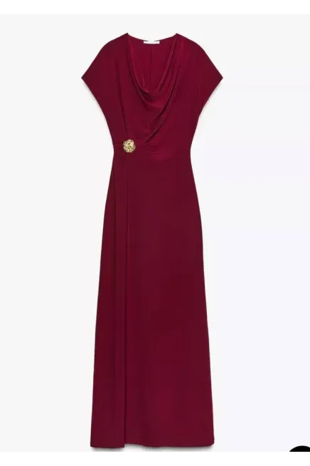 Drape Detaylı Akseuarlı Elbise Bordo