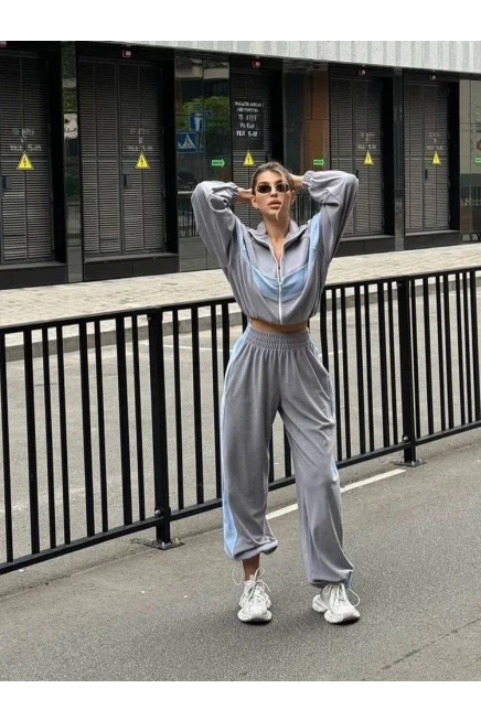 Fransız Kadife Kemik Fermuar Garnili Eşofman Takım